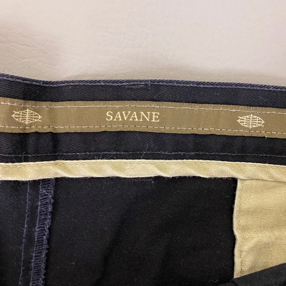 Savane Pants Men's 46x30 Relaxed‎ Fit Navy Blue Pleated Front Cotton Chino *